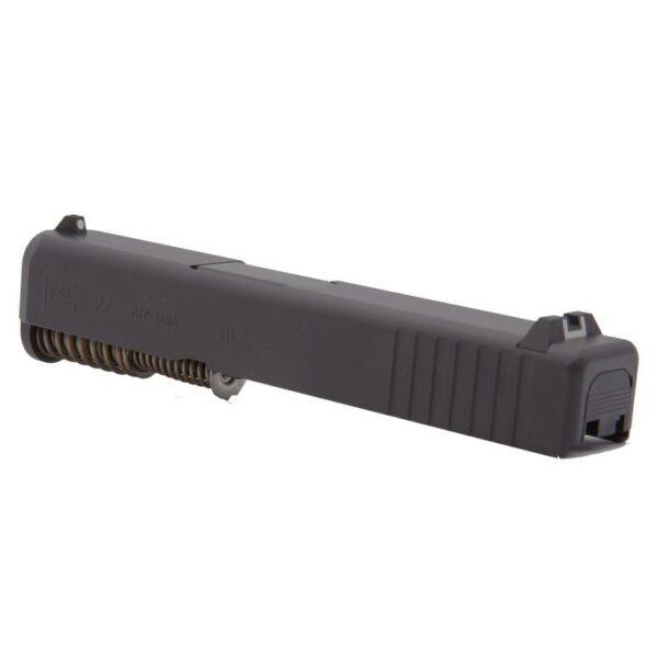 Glock 27 Gen 3 OEM Slide front view showing factory black finish and front serrations